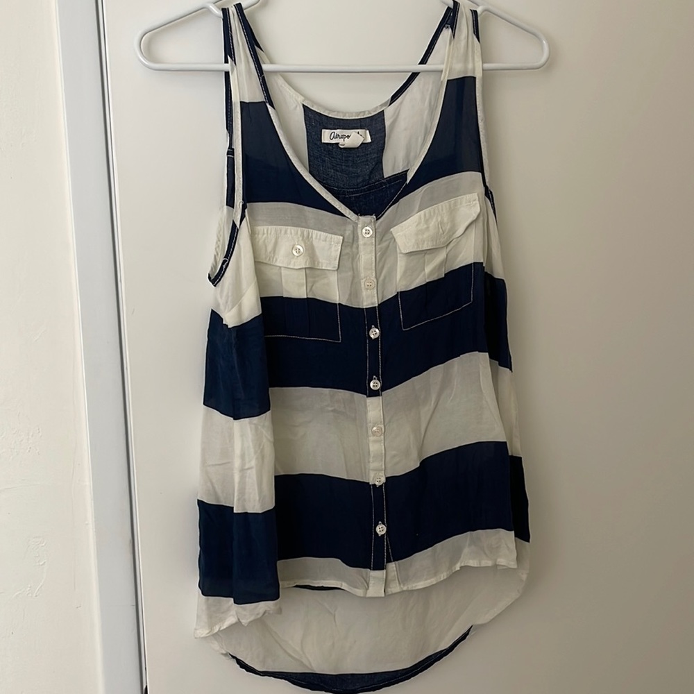 Aeropostale sleeveless shirt in white and navy stripes, size M
